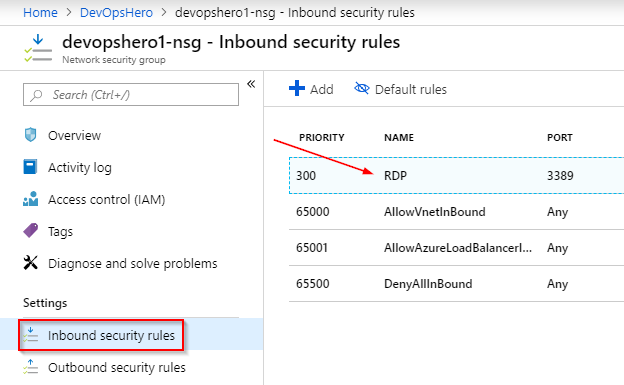 Select RDP rule